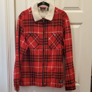 WESC Red and Black Plaid Utility Jacket/Shacket with Sherpa Collar